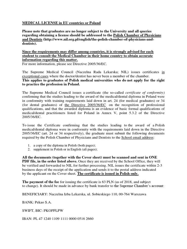 MEDICAL LICENSE in EU Countries or Poland | PDF | Physician | Medical ...