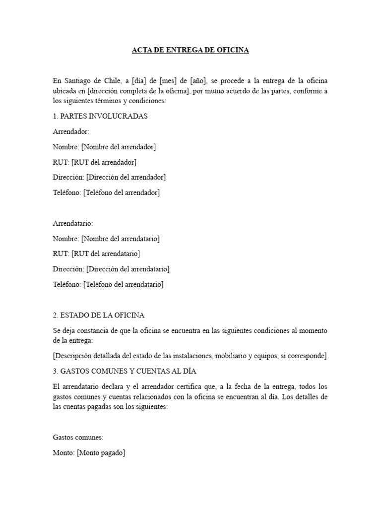 Acta de Entrega de Oficina | PDF