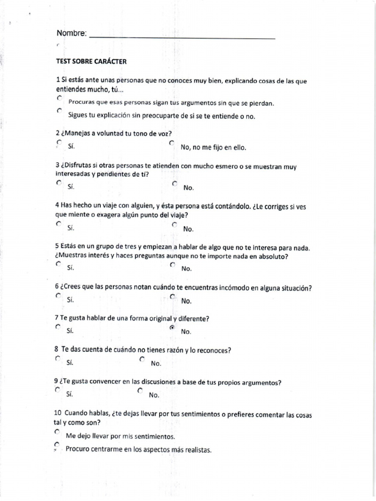 Test Sobre El Caracter | PDF