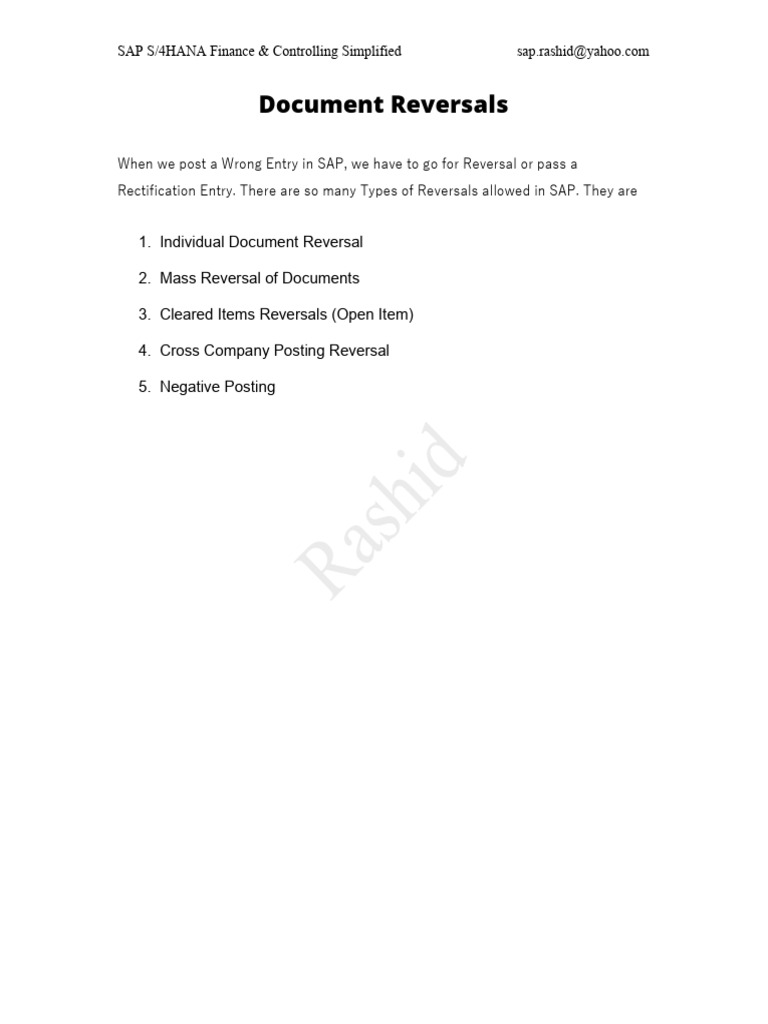 SAP S/4HANA Document Reversal Guide | PDF | Accounting