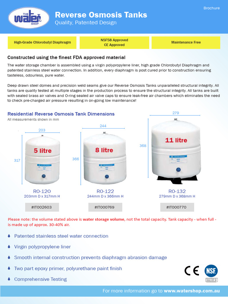 ReverseOsmosisTanks Brochure | PDF | Volume