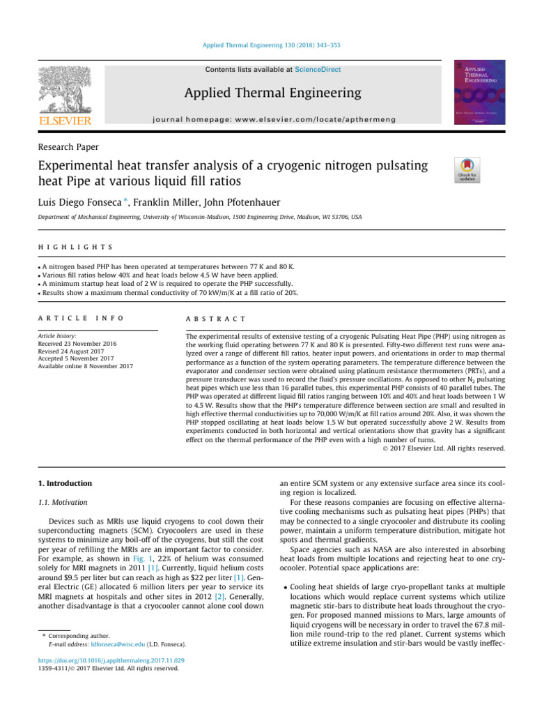 Cryogenic Nitrogen Pulsating Heat Pipe Analysis | PDF | Heat Transfer ...