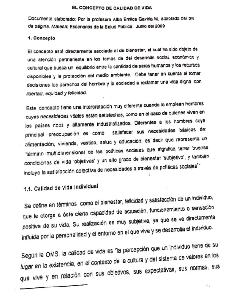 Salud y Desarrollo-Concepto de Calidad de Vida | PDF | Calidad de vida ...
