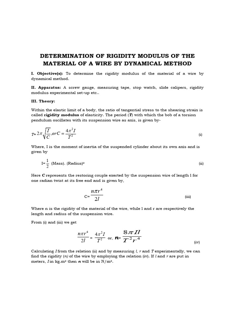 Determination of Rigidity Modulus of The Material of A Wire by ...