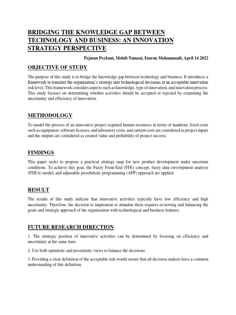 Bridging Technological Gaps 1 Pdf New Product Development Innovation