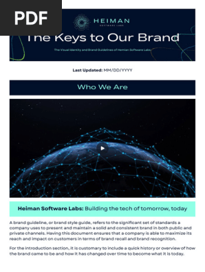 Brand Guidelines Doc in Navy Aquamarine Bright Purple Neon Tech Style