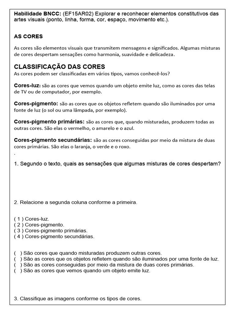 Cores e Sensações nas Artes Visuais | PDF | Artes Linguísticas e ...