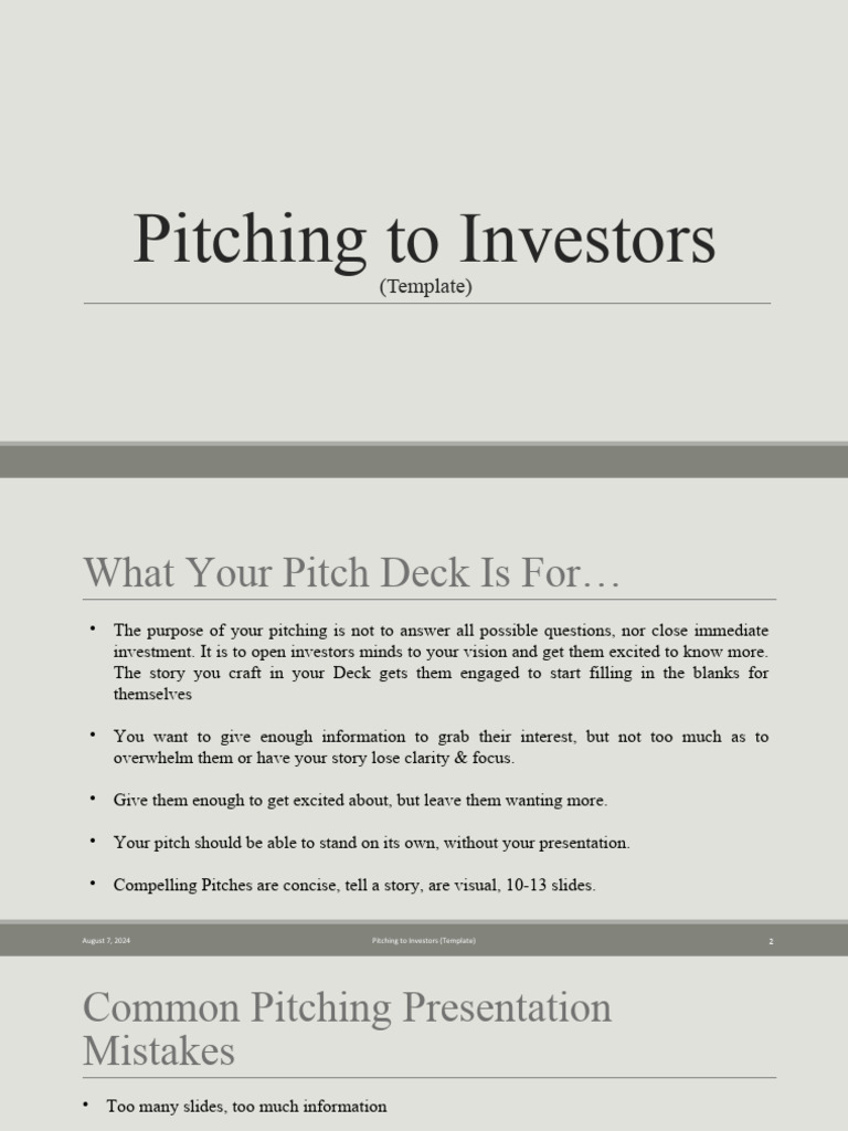 Investor Pitch Deck Template | PDF | Private Sector | Investing