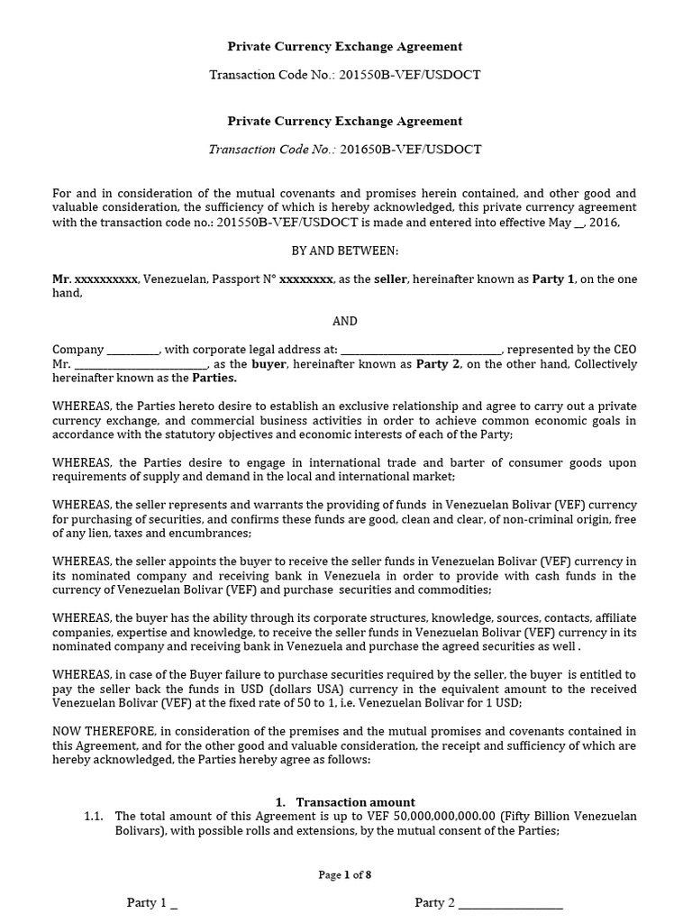 1draft Currency Exchange Agreement May2016 | PDF | Banks | Financial ...