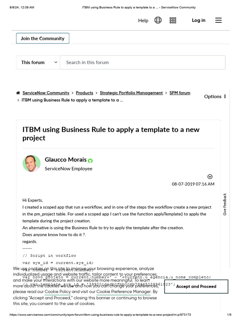 ITBM using Business Rule to apply a template to a ServiceNow
