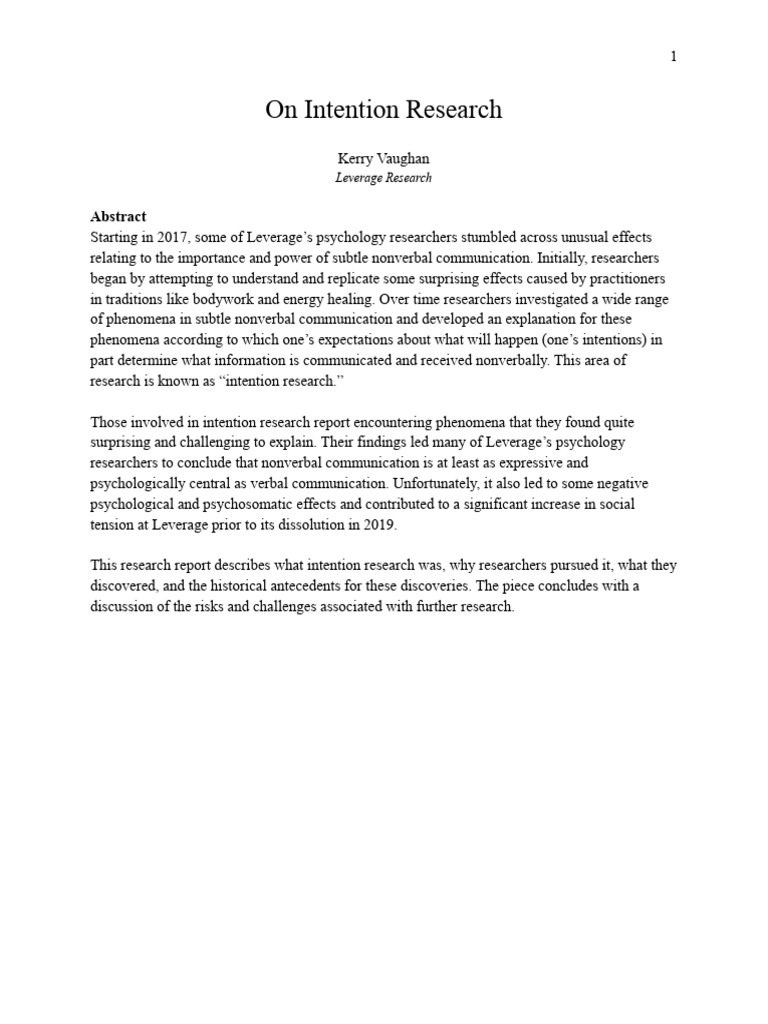 Vaughan - Leverage Research - On Intention Research - V 4 1 | PDF ...