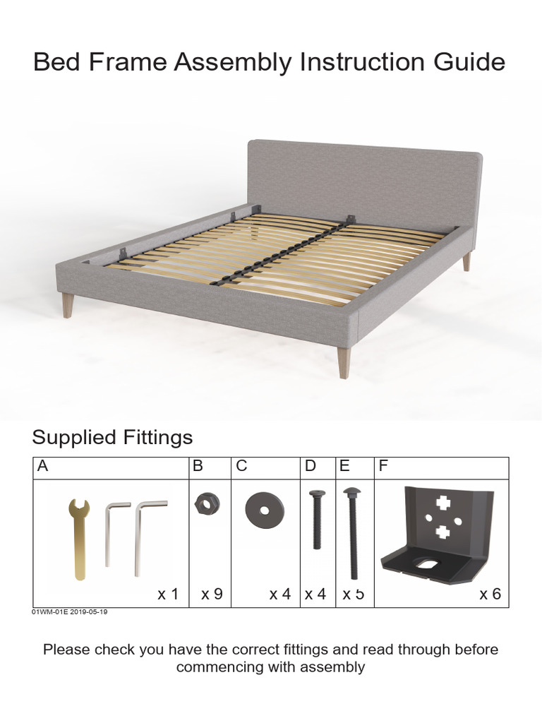 Bed Frame Assembly Instructions Guide | PDF | Screw | Nut (Hardware)