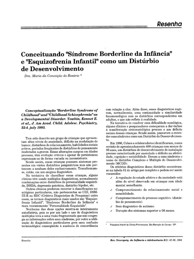 2p - Síndrome Borderline Da Infância e Esquizofrenia Infantil | PDF