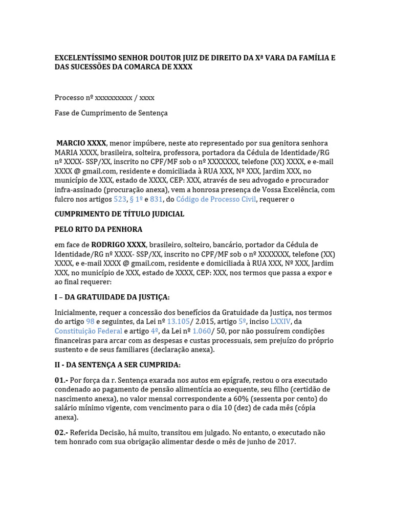Cumprimento de Sentença de Alimentos | PDF | Sentença (jurídico) | Justiça