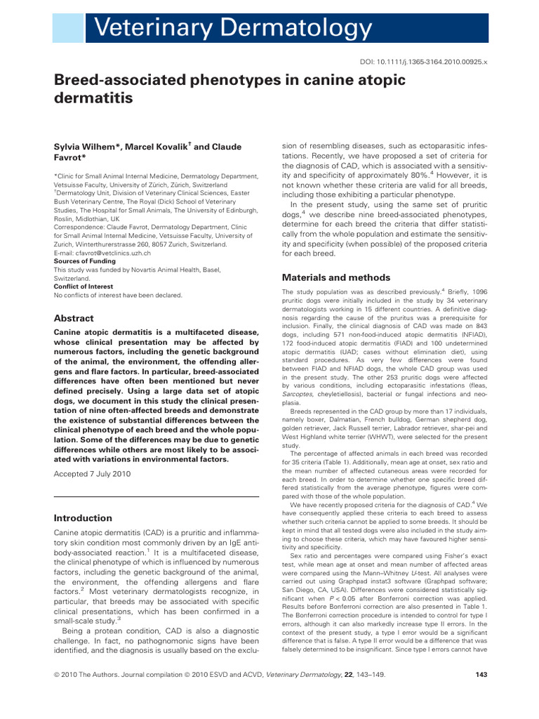 Canine Atopic Dermatitis by Breed | PDF | Dogs | Medical Specialties