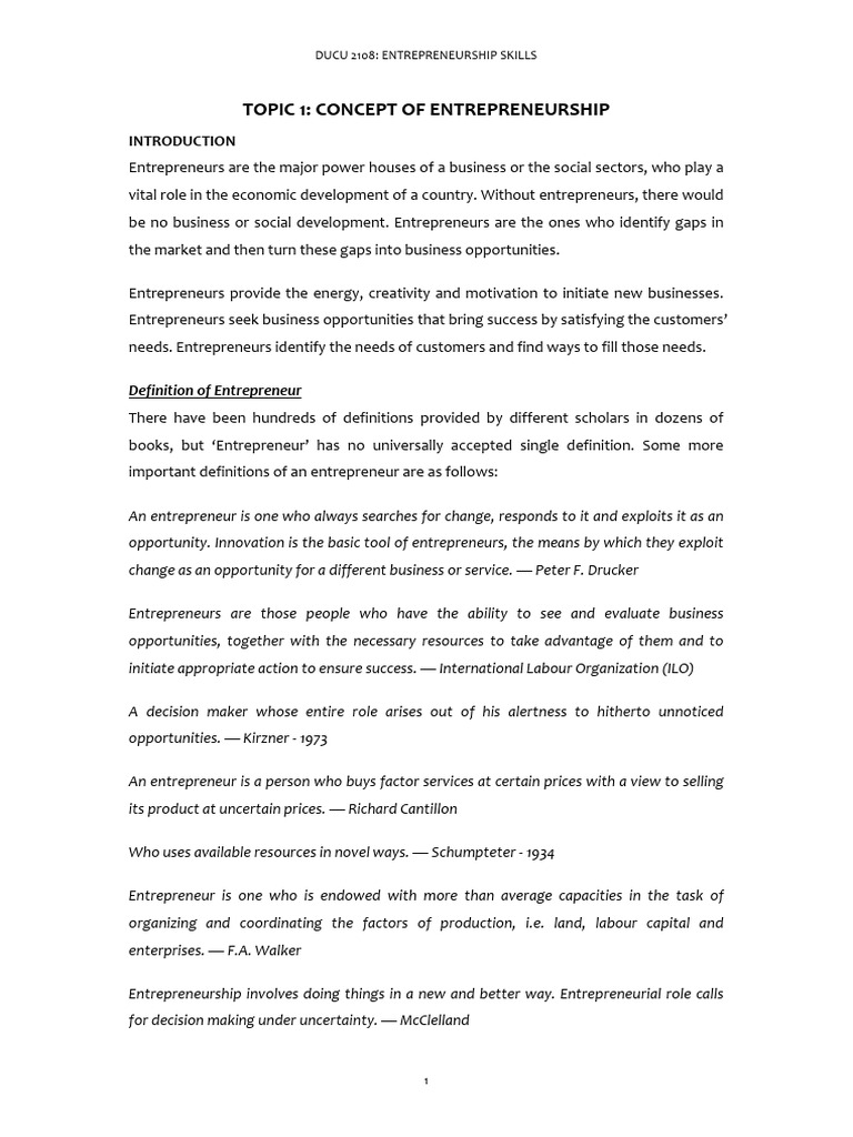 Concept of Entrepreneurship Overview | PDF | Entrepreneurship | Risk