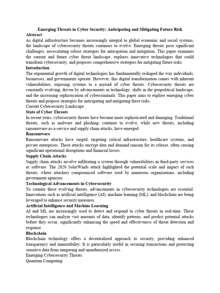 Anticipating Emerging Cyber Threats | PDF | Security | Computer Security
