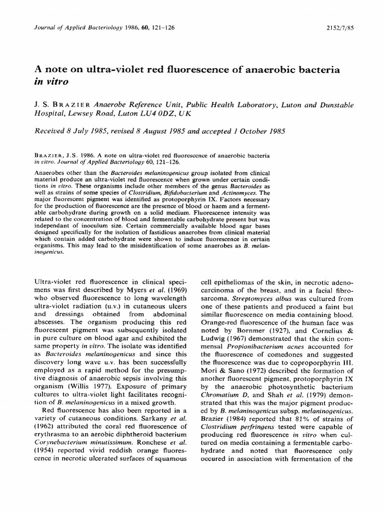UV Red Fluorescence in Anaerobic Bacteria | PDF | Glucose | Growth Medium