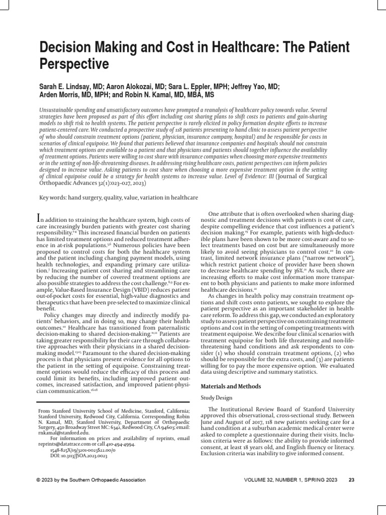 Decision Making and Cost in Healthcare - The Patient Perspective | PDF ...