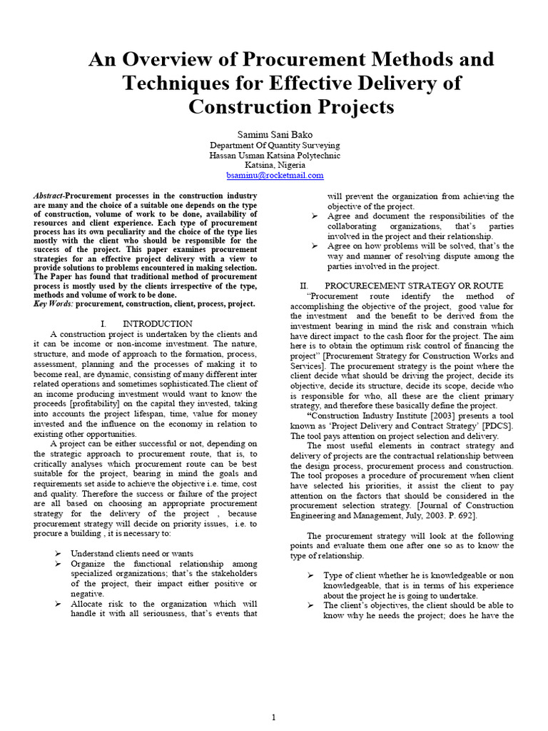 Procurement Methods for Construction Projects | PDF | Public–Private ...