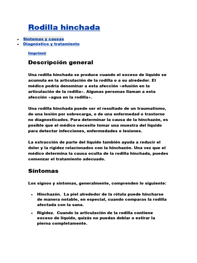 Rodilla Hinchada | PDF | Rodilla | Artritis