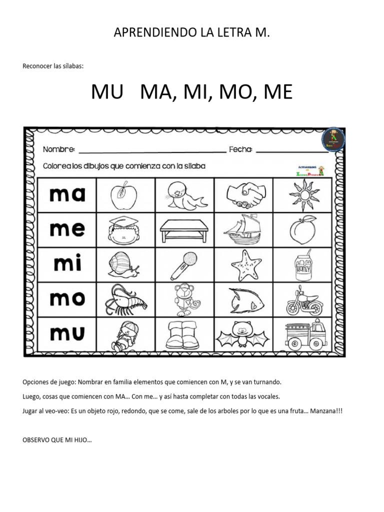 Aprendiendo la letra M para niños | PDF