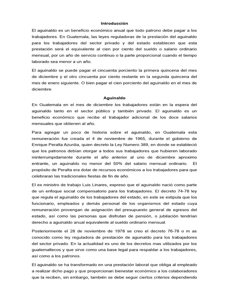 Aguinaldo en Guatemala: Ley y Pago | PDF | Salario | Guatemala