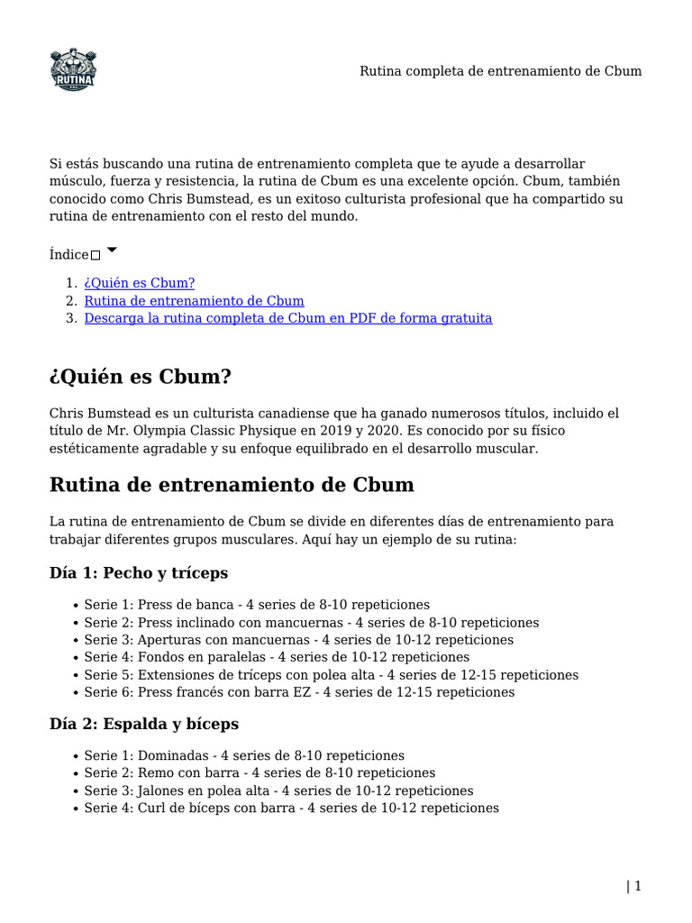 Rutina de Entrenamiento de Cbum | PDF | Ejercicio físico ...
