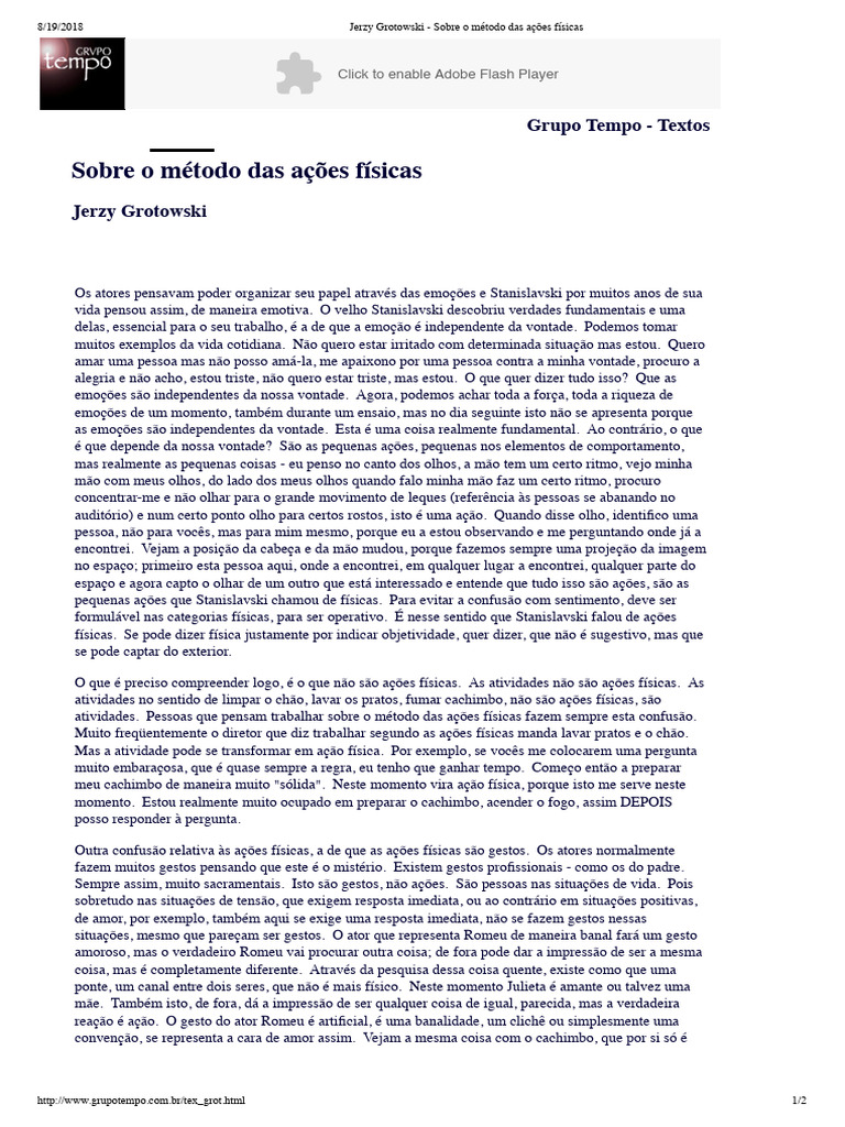 Método das Ações Físicas de Grotowski | PDF | Autoajuda