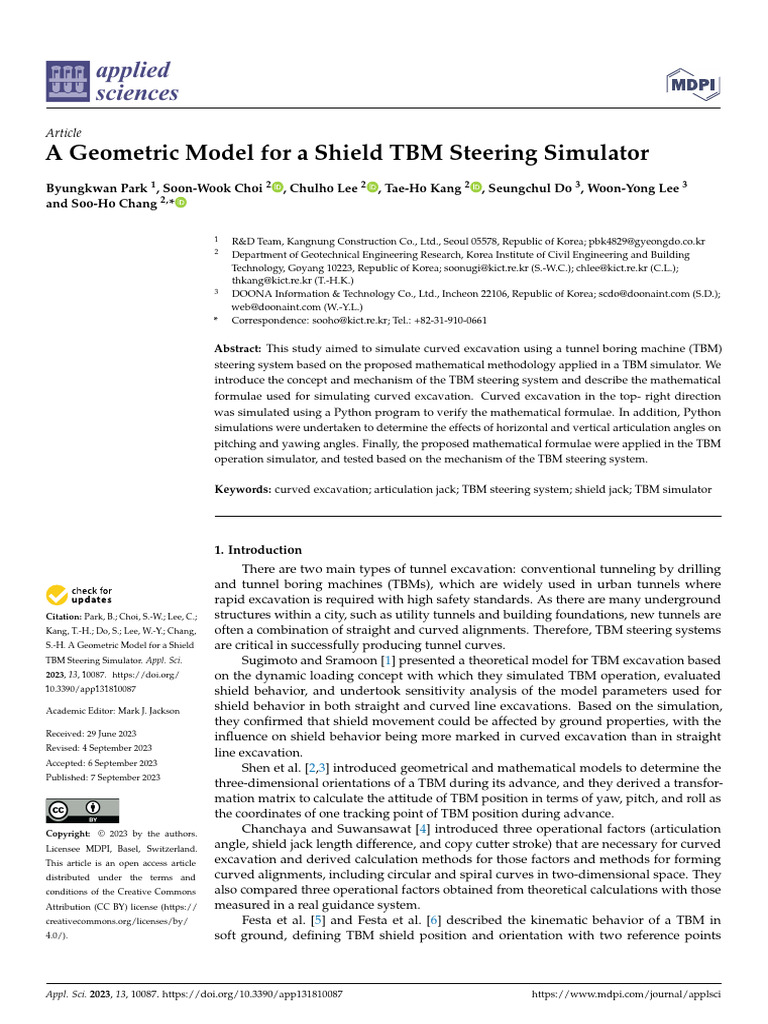 A Geometric Model For A Shield TBM Steering Simula | PDF | Tunnel ...