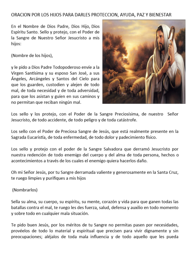 Oración de Protección para Hijos | PDF | Oración | Cristo (título)