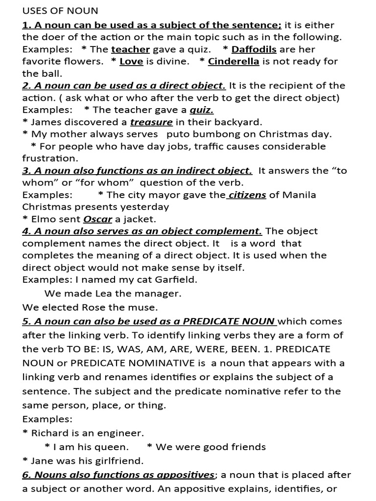 Hand Out Uses of Noun and Noun Clause | PDF | Adverb | Clause