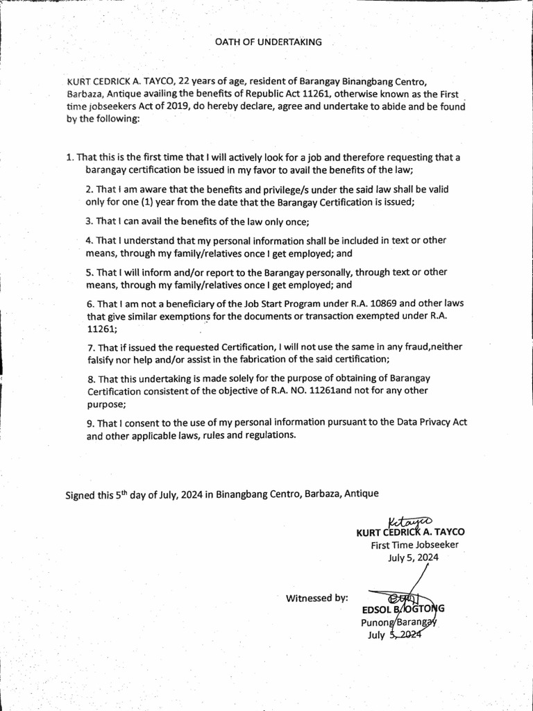 Oath of Undertaking | PDF