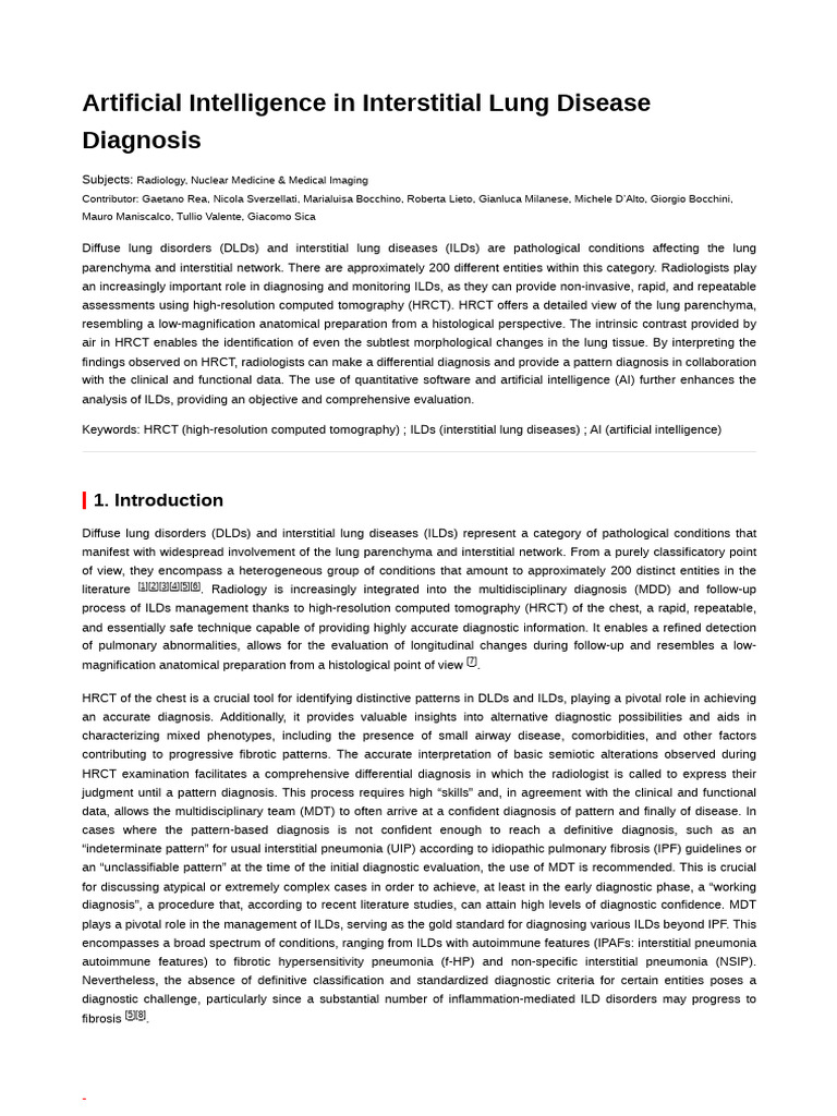 Artificial Intelligence in Interstitial Lung Disease Diagnosis 2 | PDF ...