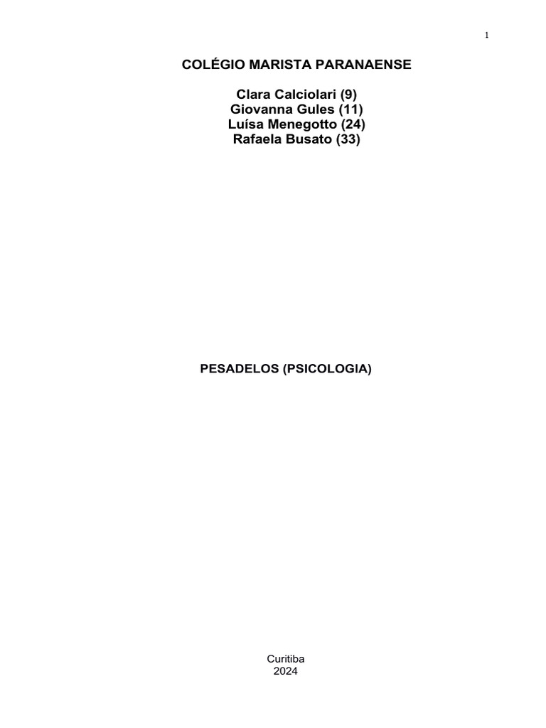 Pesadelos - Psicologia | PDF | Dormir | Psicologia