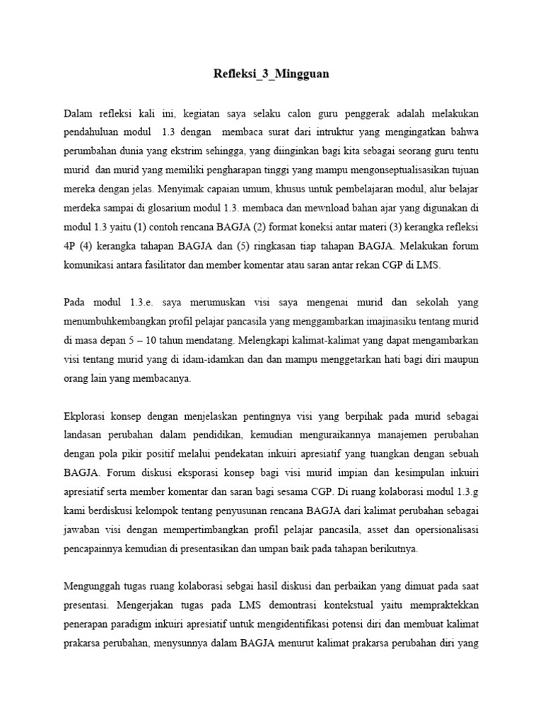 Refleksi Pembelajaran Modul 1.3 CGP | PDF | Karier & Perkembangan | Seni