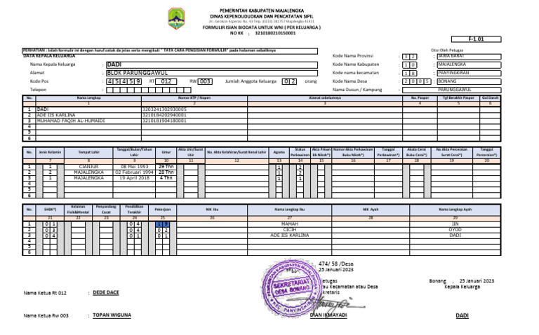 Formulir Biodata Keluarga WNI Majalengka | PDF