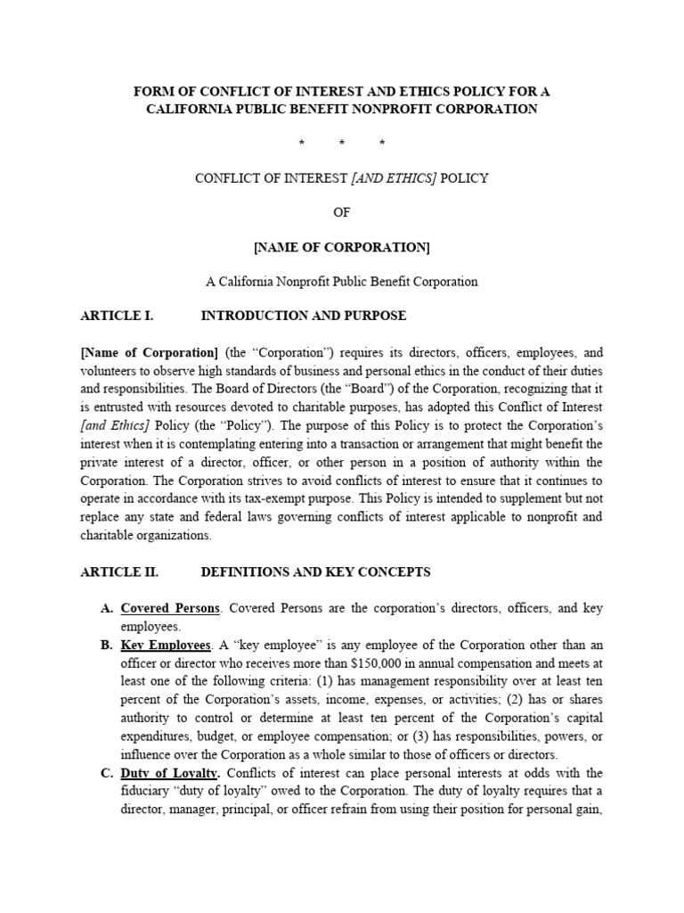 California Nonprofit Conflict Policy | PDF | Conflict Of Interest ...