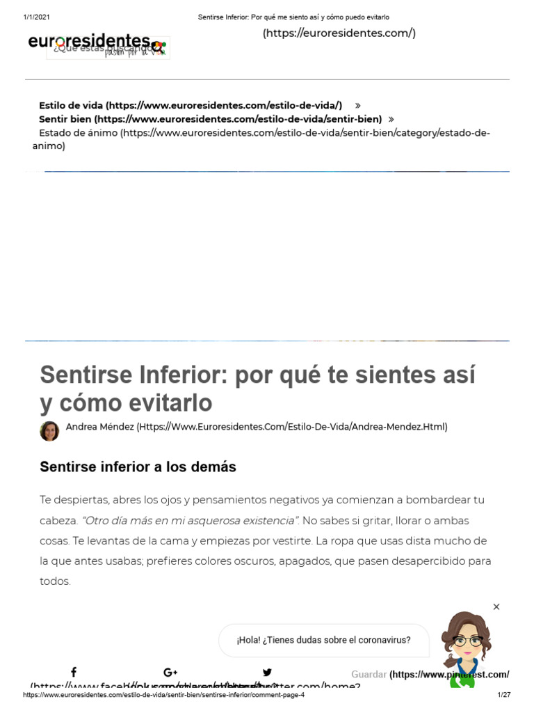 Cómo superar la sensación de inferioridad | PDF | Autoestima | Las ...