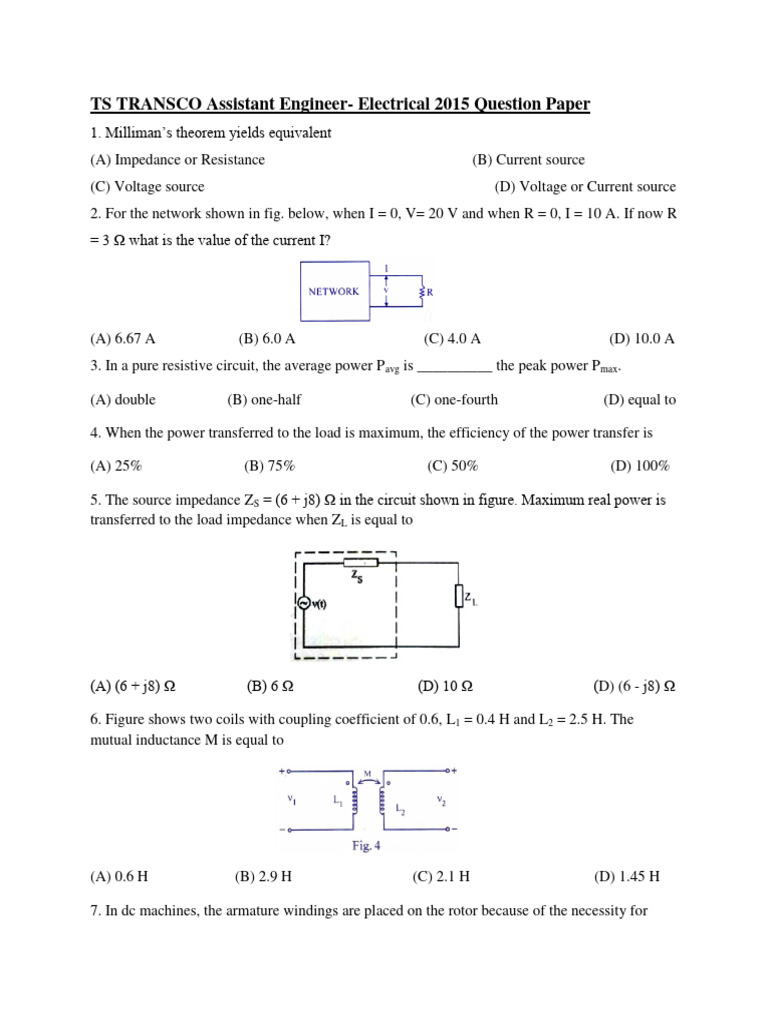 TS TRANSCO Electrical Engineer Exam Paper | PDF | Electric Motor ...
