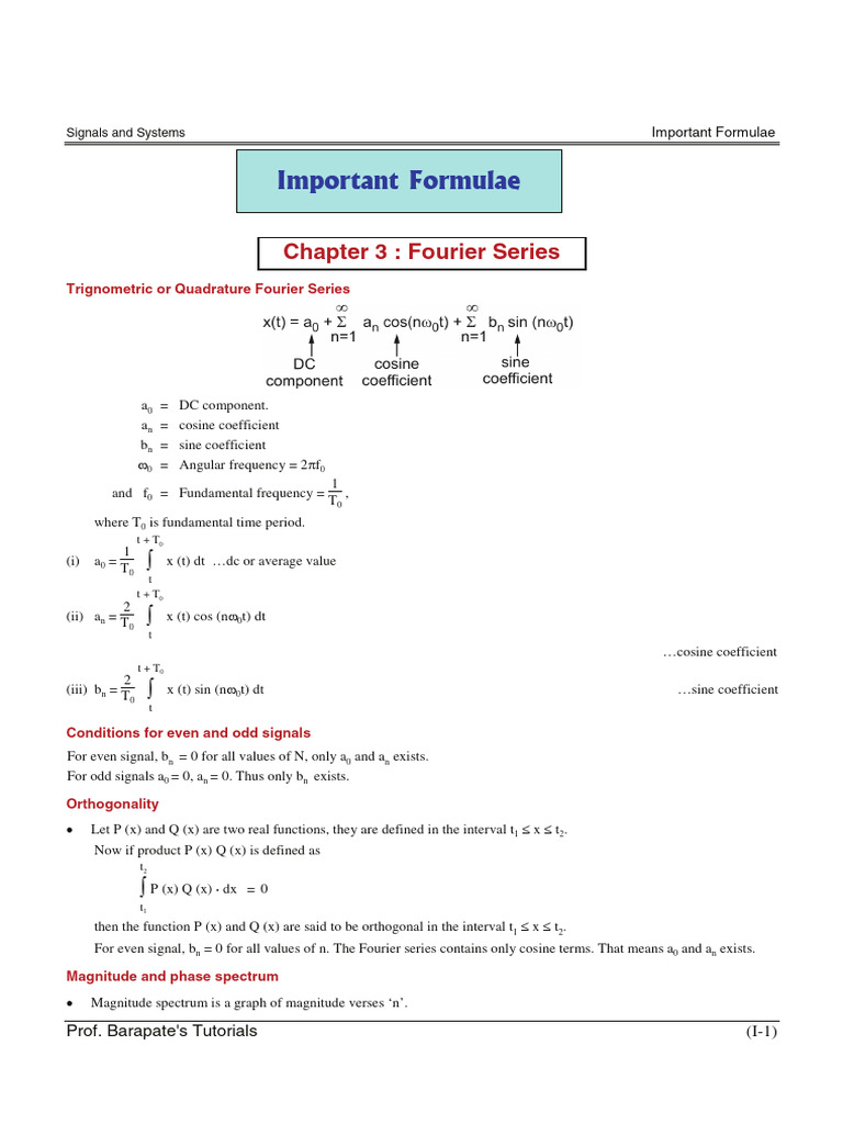 Signals &systems Important Formulae (END SEM) | PDF | Probability ...