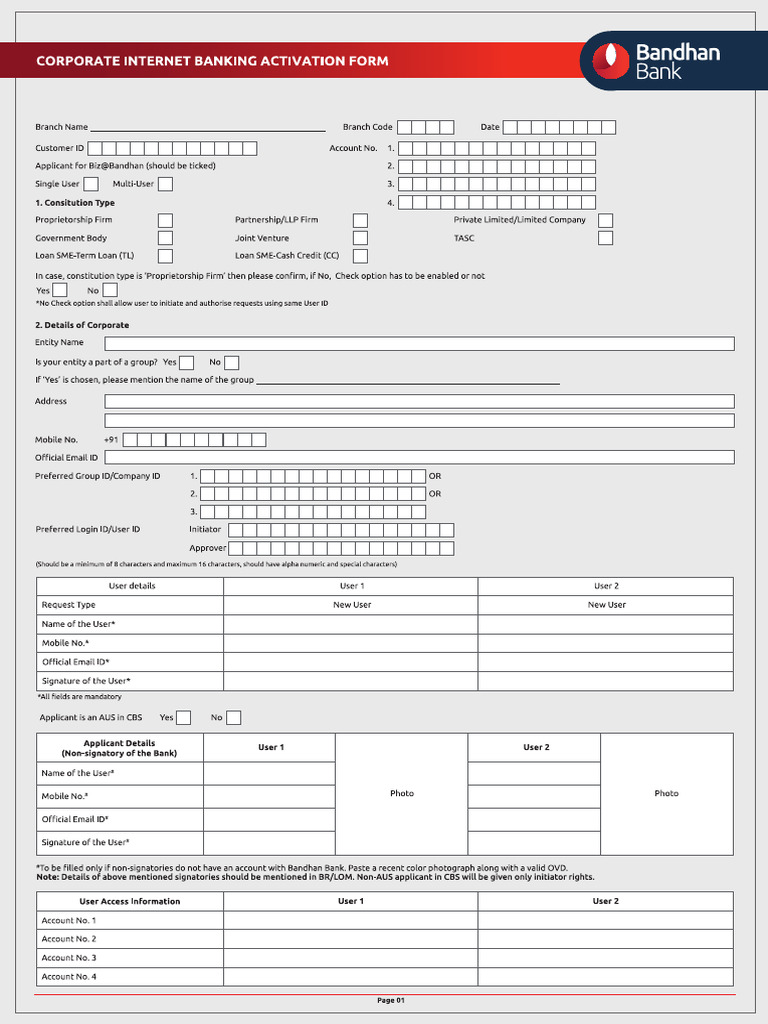 BND00782MAR22 23 Corporate Internet Banking Form CTC 200323 | PDF