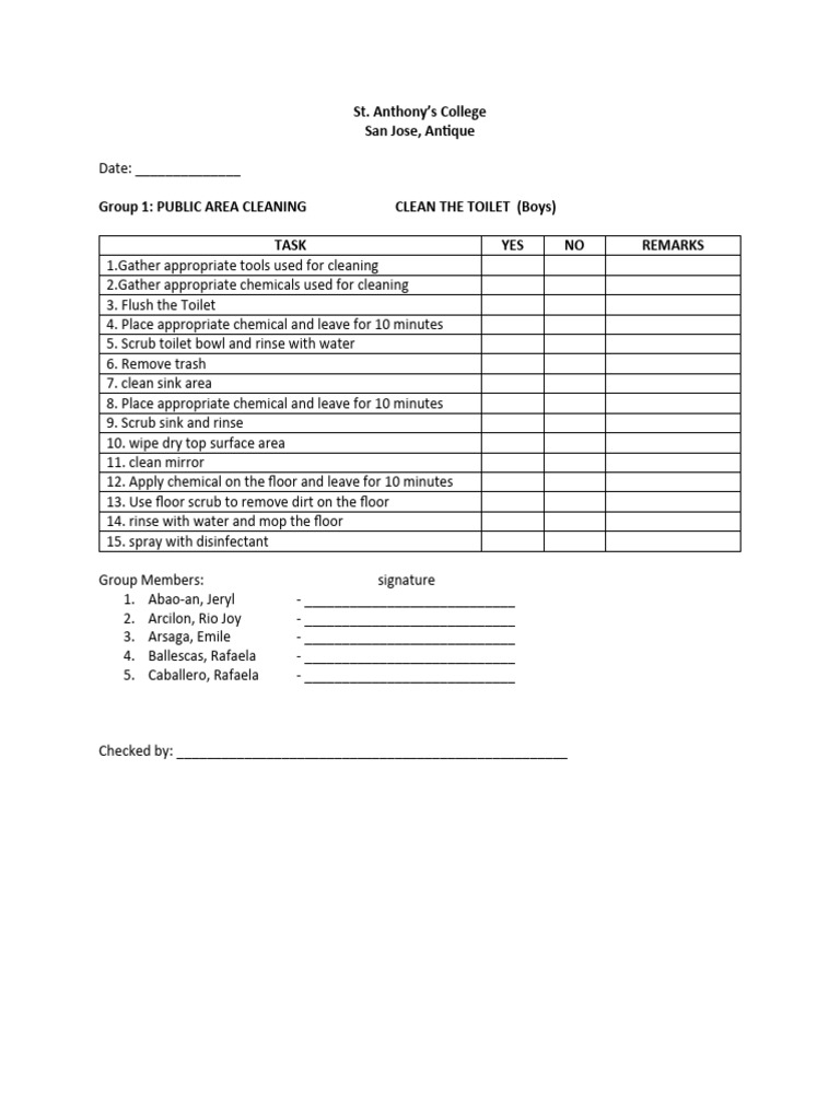 DHT 4 Public Cleaning Performance Checklist | PDF | Toilet | Domestic ...