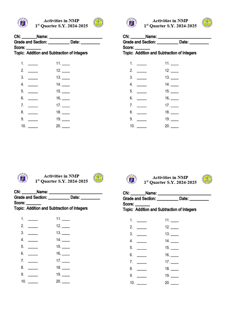 Addition and Subtraction of Integers | PDF | Arithmetic | Elementary ...