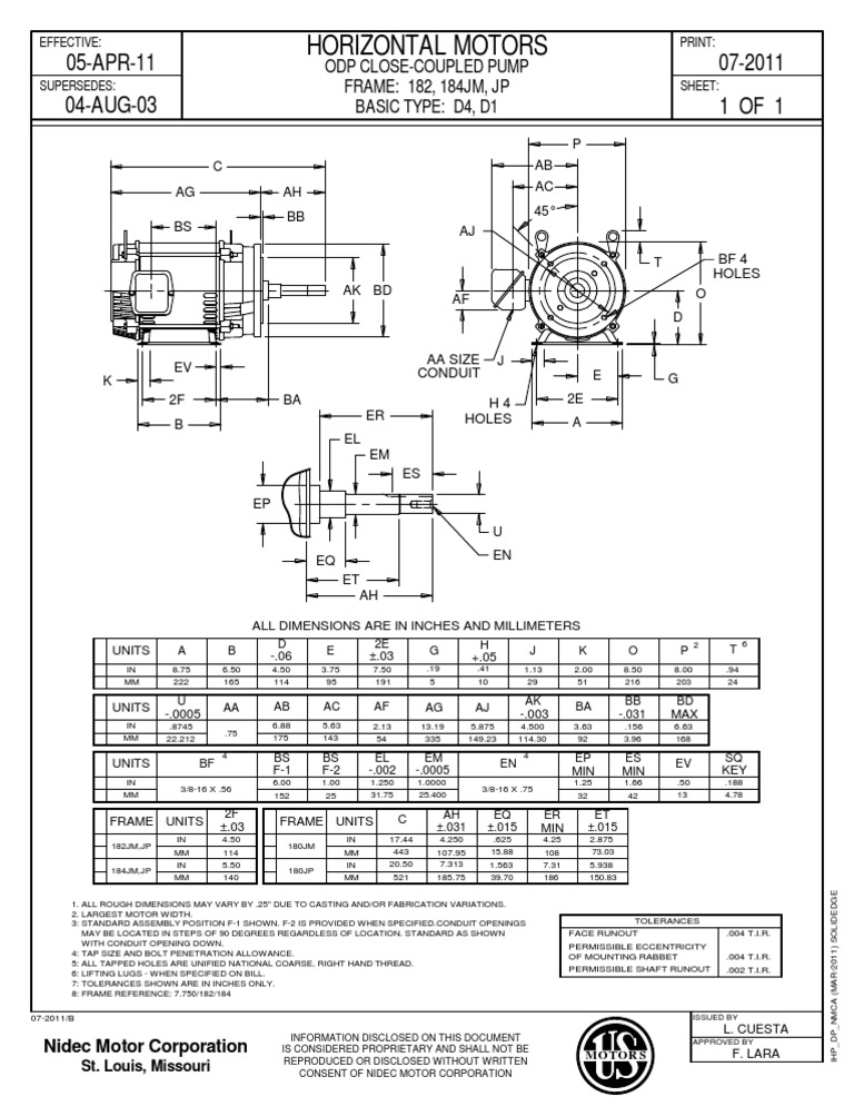 Horizontal Motor Drawing Specifications | PDF | Technology & Engineering