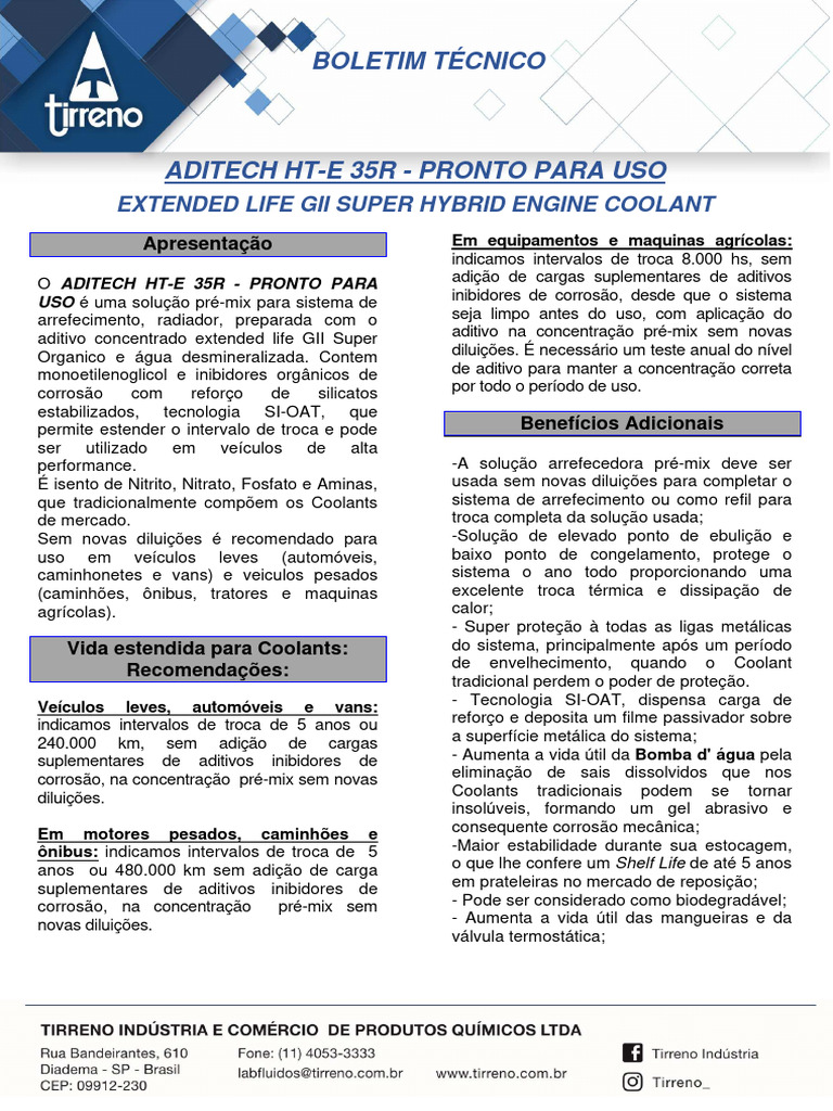 Coolant ADITECH HT-E 35R Pronto para Uso | PDF | Corrosão