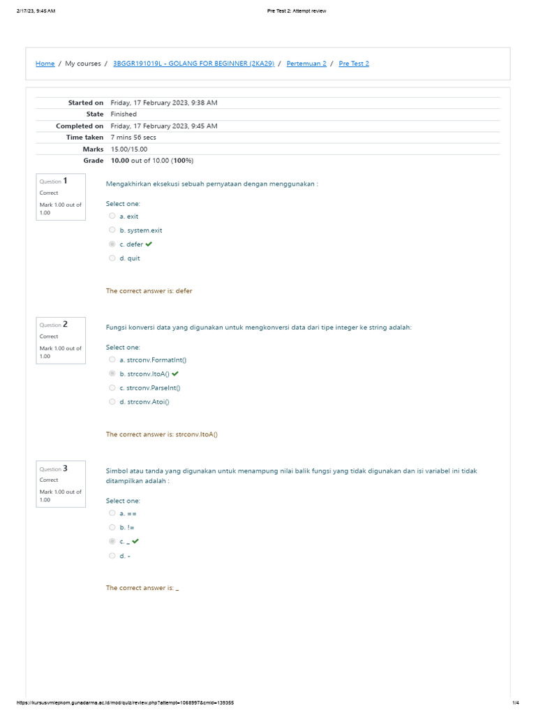 Pre Test Golang: Hasil dan Jawaban | PDF