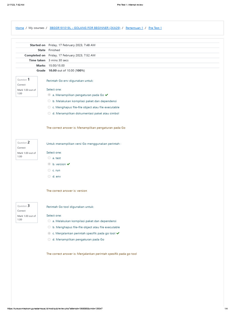 Pre Test 1 Attempt Review | PDF | Metode & Bahan Ajar | Komputer