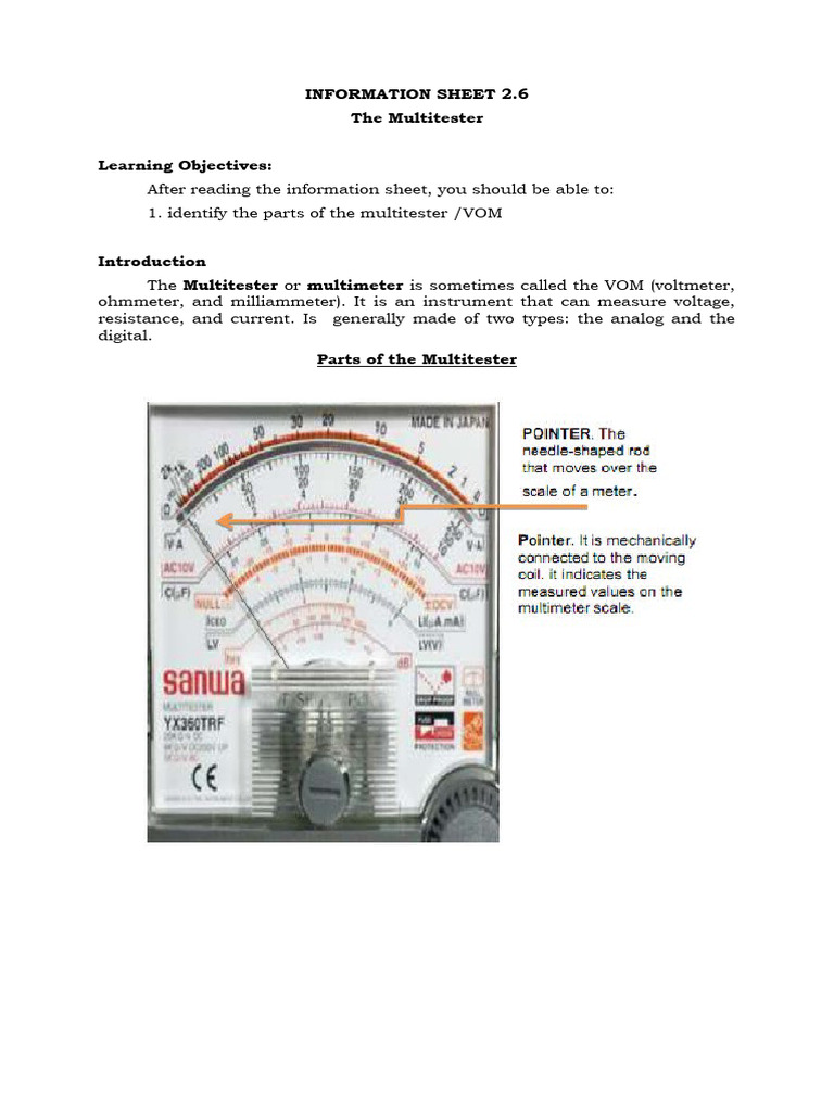 Parts and Functions of a Multitester | PDF
