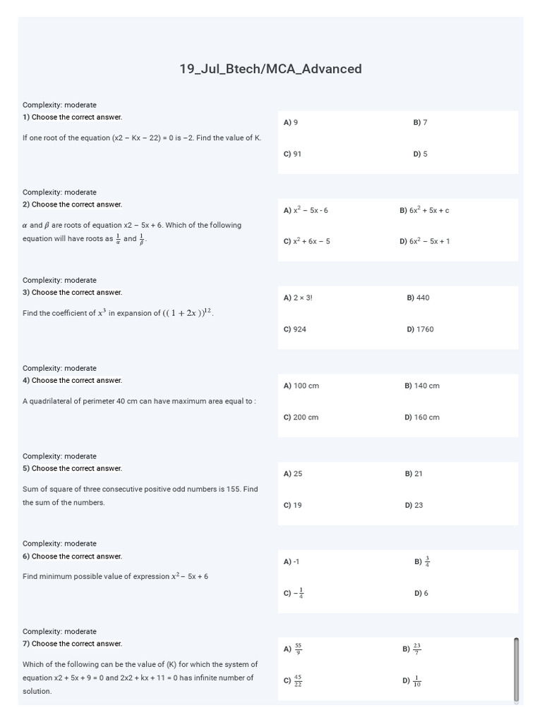 19 Jul Btech Mca Advanced | PDF | Equations | Area